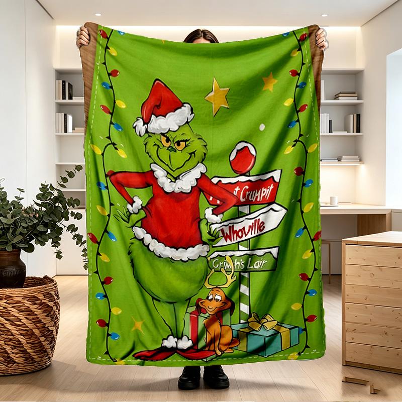 The Grinch Print Blanket - Soft & Comfortable, for Bedroom, Travel, Sofa, Home Decoration - Birthday Christmas Gift for Friend