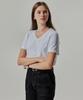 Basic House Women'S V-Neck Stretch Slim Fit Short Sleeve T-Shirt White Lats0204 (A Type)