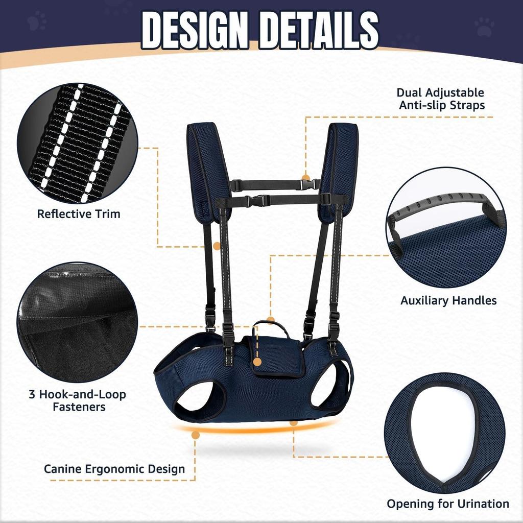 ATUBAN Dog Lift Harness for Dogs-Full Body Dog Sling Carrier, Breathable Support for Elderly Injured Arthritic Disabled Dogs