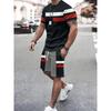 Summer Men Solid Color T-Shirt Shorts Set Fashion Stripes Printed Tracksuit Male 2 Pieces
