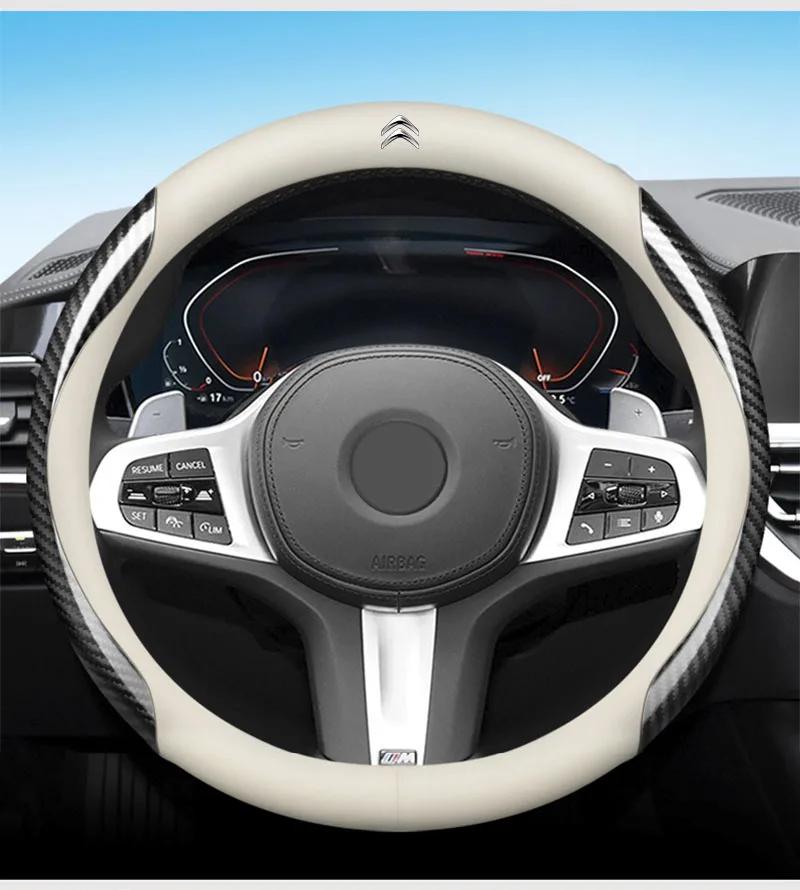 Leather Carbon Fiber Car Steering Wheel Cover Car Accessories For Citroen C1 C2 C3 C4 C5 C6 C8 C4L DS3 DS4 LS DS6 Grand Picasso aog123