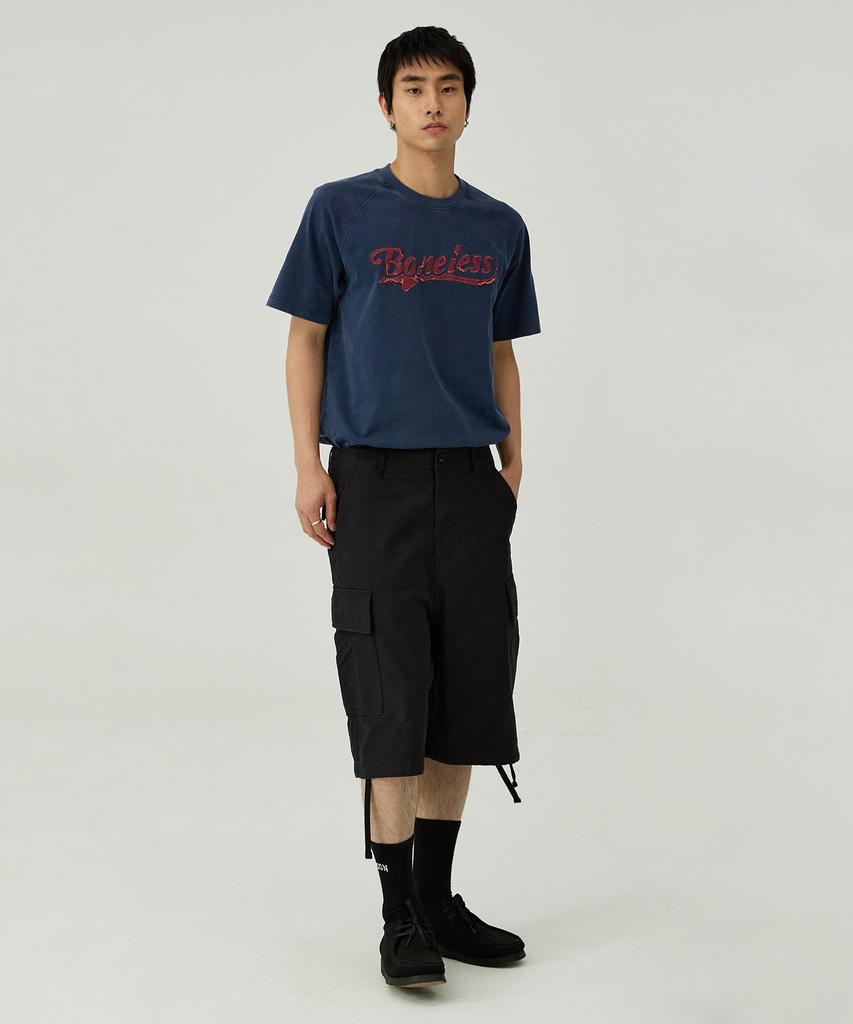 MAGOODGAN Swagver 3589 Damaged Applique Pigment Navy Standard Fit Short Sleeve Tee