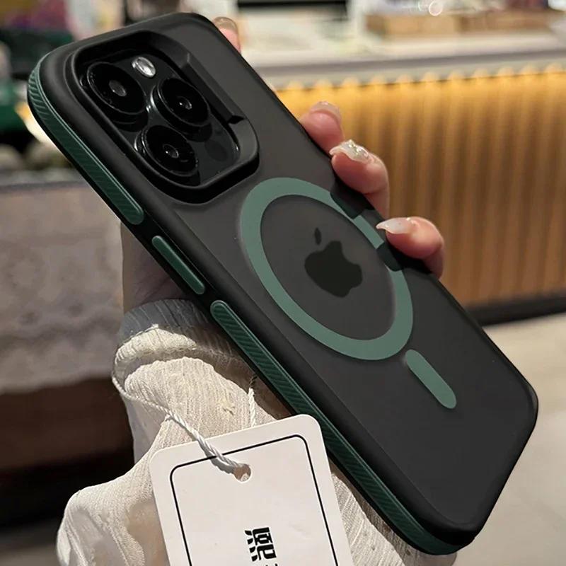 Двухцветный Матовый Матовый Магнитный Чехол Для Телефона Для iPhone 17 16 15 14 Plus 13 12 11 Pro Max Полупрозрачный Ударопрочный Жесткий Чехол