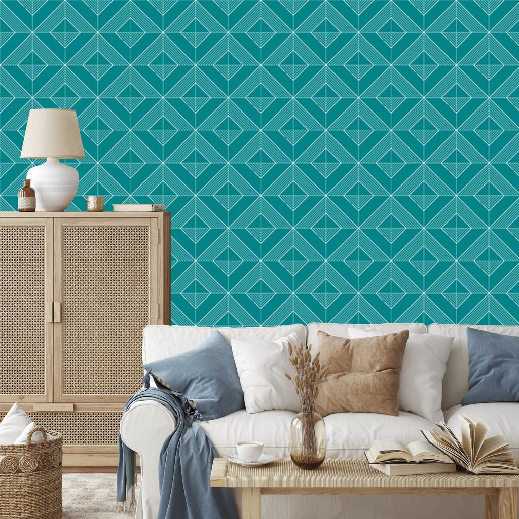Wallpaper Geometric rhombuses turquoise, center turquoise 50x1000