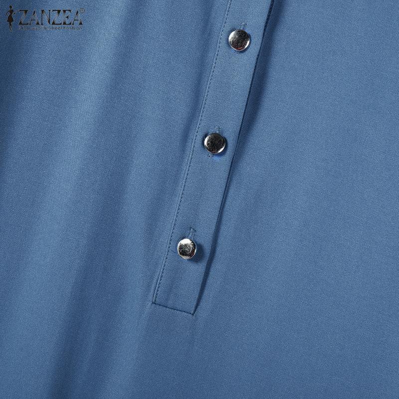 ZANZEA Женское повседневное свободное длинное платье с круглым вырезом и длинным рукавом