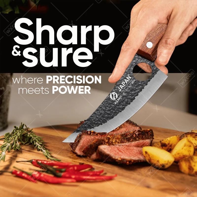 WXCOO Ручной кованый нож мясника с чехлом Толстое лезвие Кухонный нож для нарезки мяса Мощный измельчитель Мясо Кости Барбекю Баранина