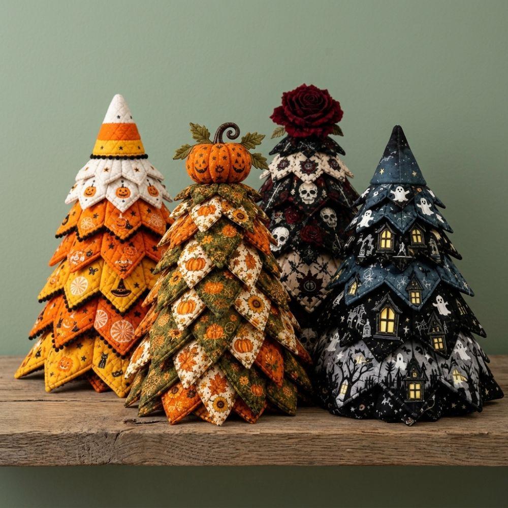 Pumpkin Ghost Quilted Christmas Tree Kit Black Cat Spider Hand Sewing Festival Tree  Holiday Gift