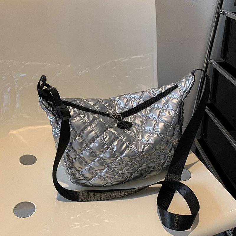 Space Cotton Shoulder Bag Fashion Hobo Crossbody Bags Lattice Pattern All-match Large Capacity Handbags for Women Commuting