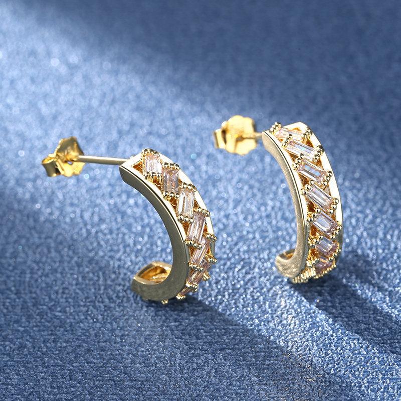 Hot Sale 925 Silver Women Hoop Earrings Luxury Sparkling Pave CZ U Shape Star Moon Fashion Earring for Girl
