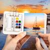 Mini Watercolor Kit Travel Watercolor Paint Set with Sketchbook Binder Clip Pen Portable Watercolor Palette with 12/24 Color Paints for Beginners