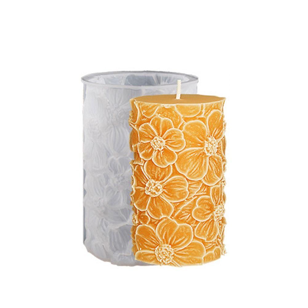 Epoxy Resin 3D Cylinder Candle Mold Relief Flower Soap Mold Art Wax Cake Resin Mold Handmade