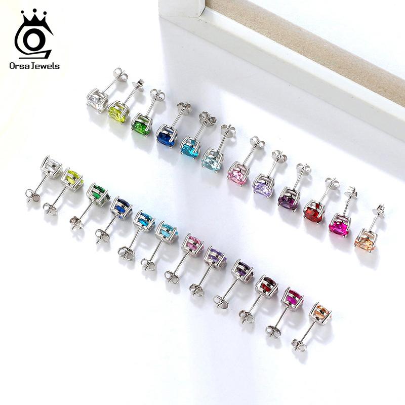 ORSA JEWELS Серьги-гвоздики из стерлингового серебра 925 пробы с камнем рождения для женщин Искрящиеся Сердцевидный крой Цирконий Маленькие серьги Подарок на день рождения APE32