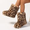 Женские леопардовые полусапожки из пушистого искусственного меха - Мягкие, теплые и удобные, надеваются без застежки, плоский каблук, круглый носок