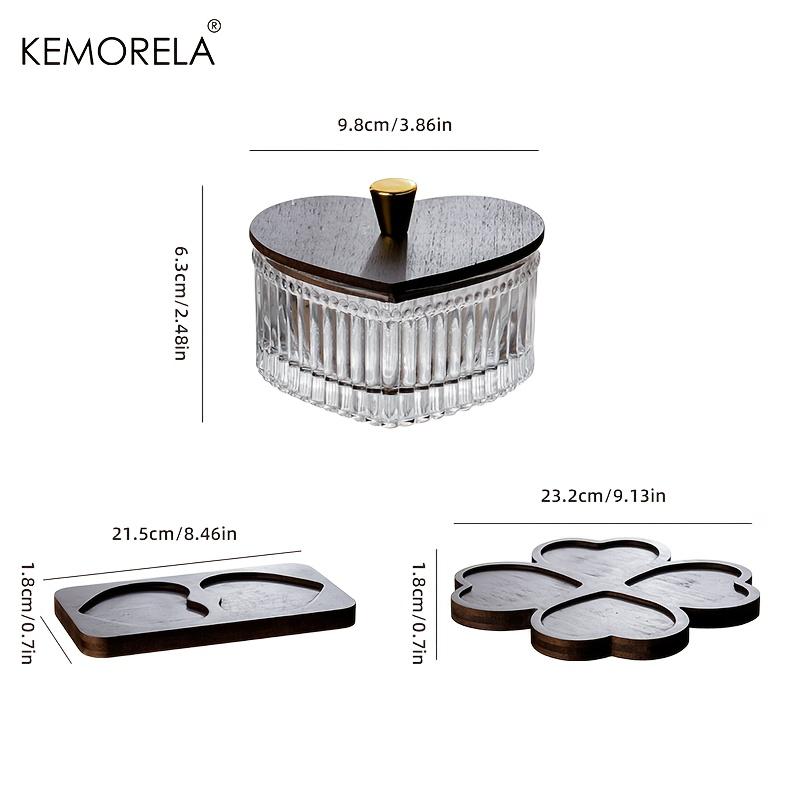 KEMORELA Стеклянная миска в форме сердца, фруктовая тарелка - Стеклянная и деревянная тарелка для фруктов, закусок, десертов, тортов. Подходит для семейных вечеринок, для декора