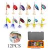 12pcs Hard Metal Spinner Lures Baits for Bass Trout Salmon Fishing with Tackle Box, Feather Rooster Tail Fishing Lures Kit