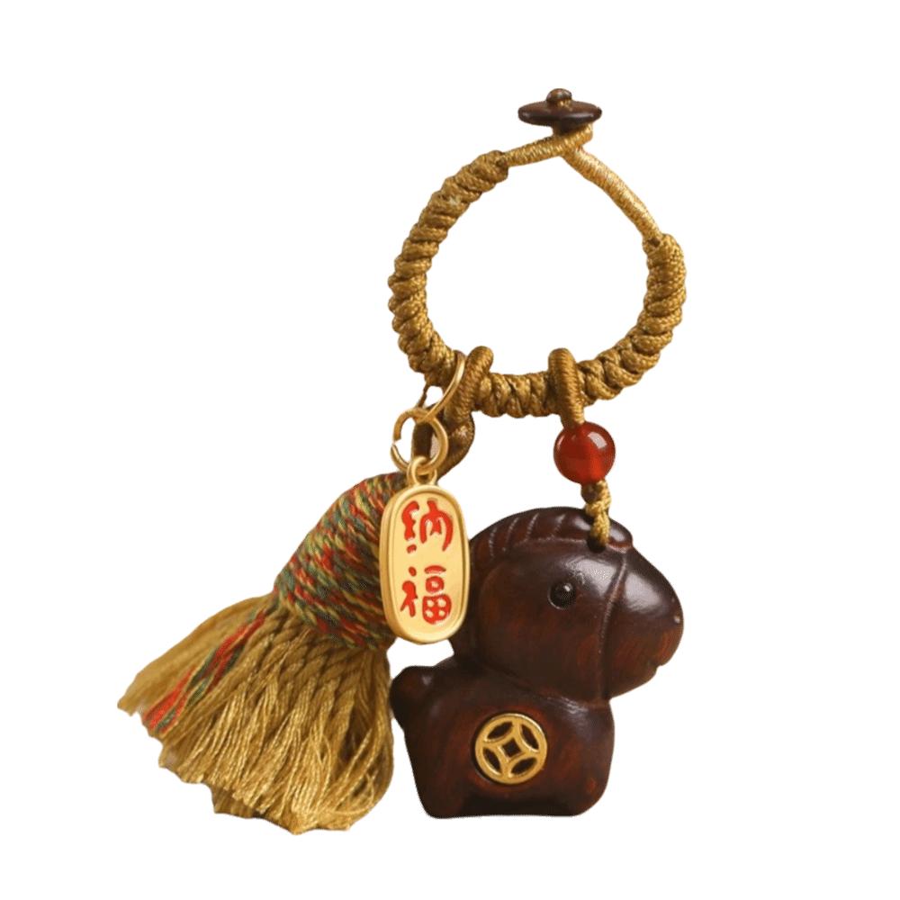 Handmade Rope Sandalwood Keychain Sandalwood Material Fortune Horse Keychain  Festival Decoration