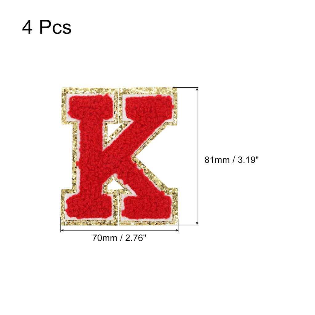 4pcs Embroidered Letter Patches Chenille Letter Patches Iron on Letter Patches Embroidery Patch Iron for Clothing Shoes Hats Red
