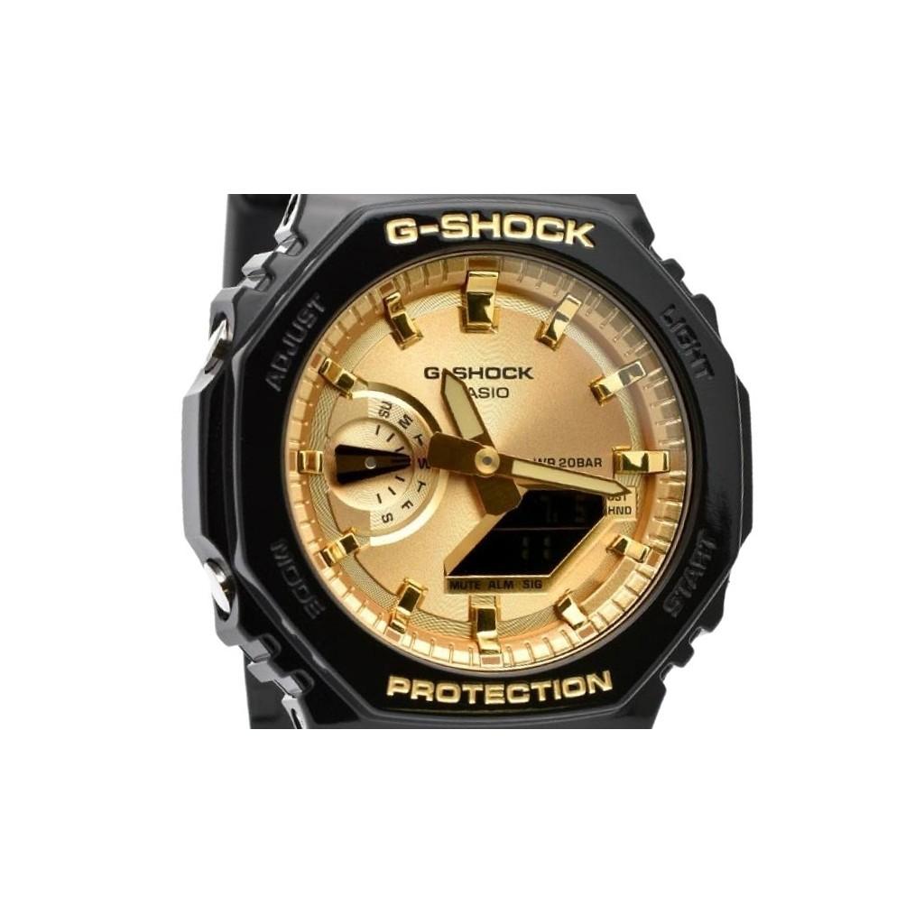 Casio Аналоговые цифровые кварцевые мужские часы G-Shock черного и золотого цвета с полимерным ремешком GA-2100GB-1A 200M