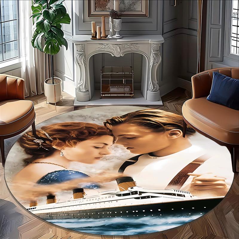 1pc Titanic1 Print Round Carpet Chair Round Carpet Suitable for Bedroom Living Room Home Decorative Carpet