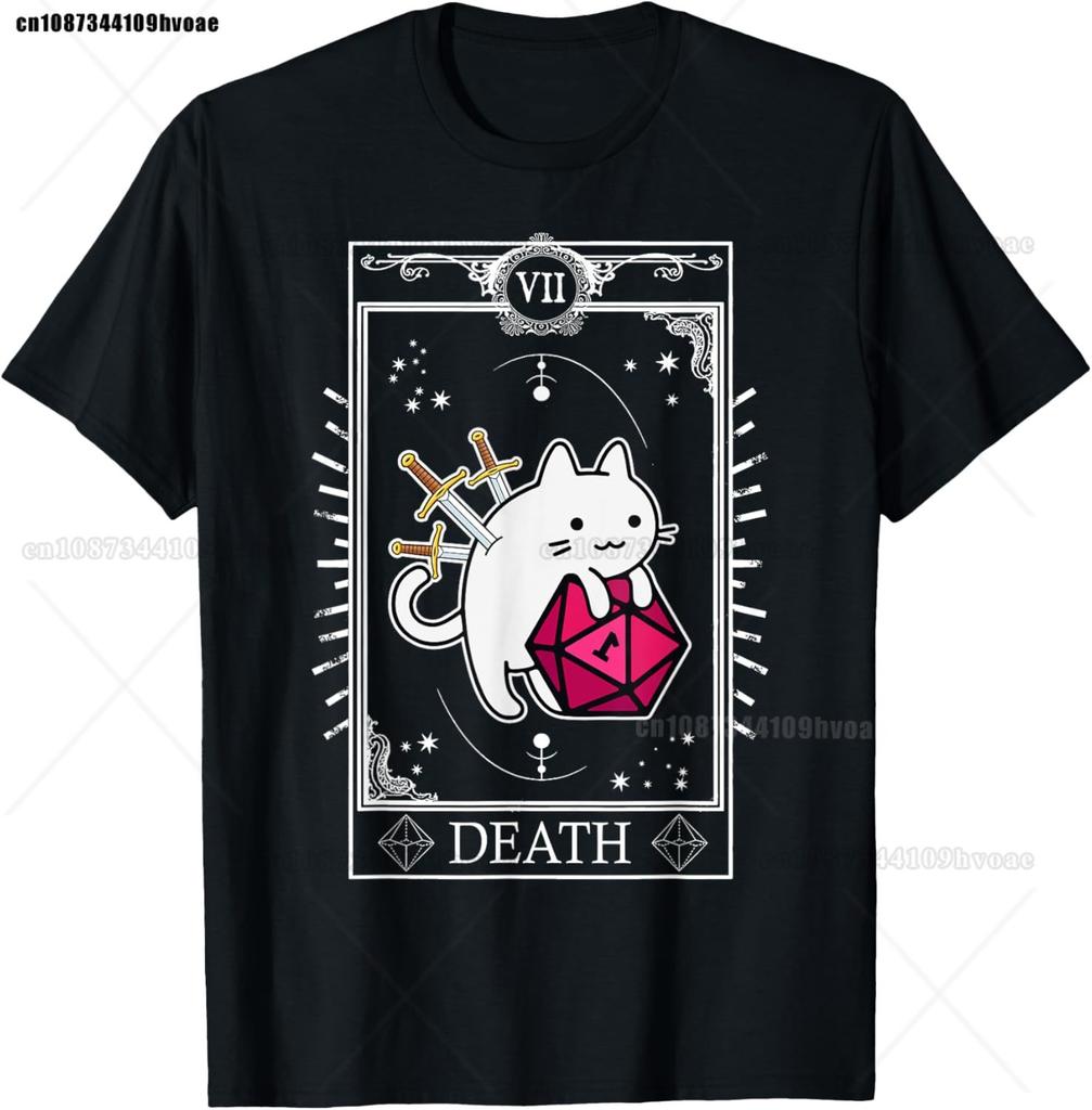 Retro Dungeon Tarot Card Cat Dice D20 TShirt for Concentration Funny Gamer Dice Dragon T Shirts Summer Streetwear Gifts Men