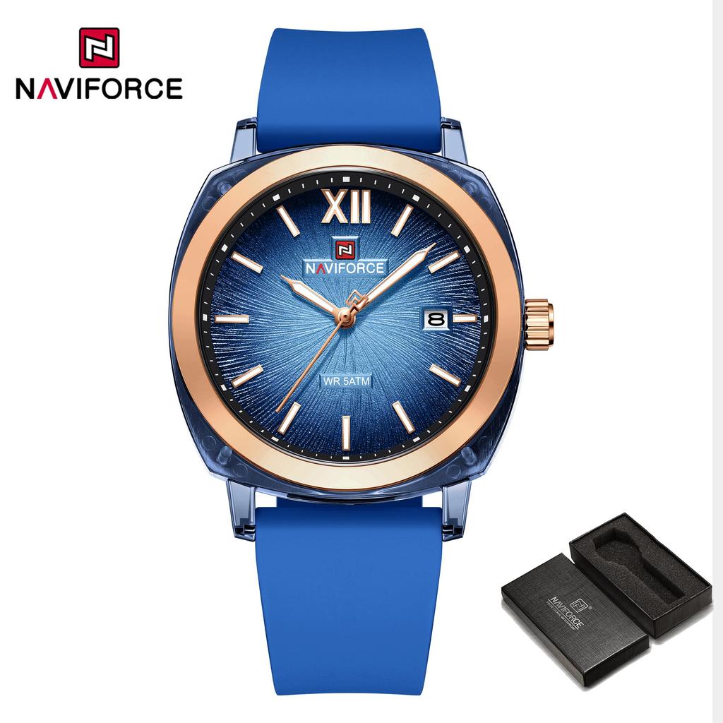 Naviforce Оригинальные календарные часы для женщин, кварцевый механизм, круглый циферблат, светящиеся стрелки, водонепроницаемый силиконовый ремешок, женские легкие часы NF6111