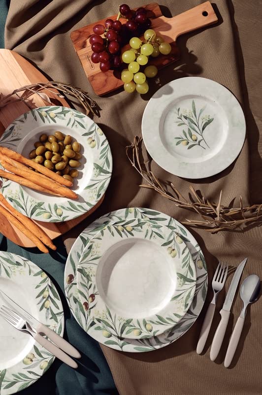 Tramontina Oliva White Десертная Олива Микроволновая печь и Посудомоечная машина Сделано в Продуктовая тарелка, 21 см, С ободком, С рисунком, Фарфор, Безопасный, Простой, Стильный, Прочный,