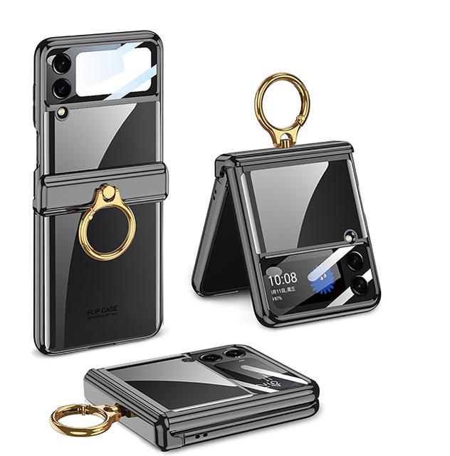 Прозрачный чехол с покрытием для Samsung Galaxy Z Flip 4, чехол на магнитной петле с кольцевым держателем для Samsung Z Flip 4, 5g, чехол на шарнире