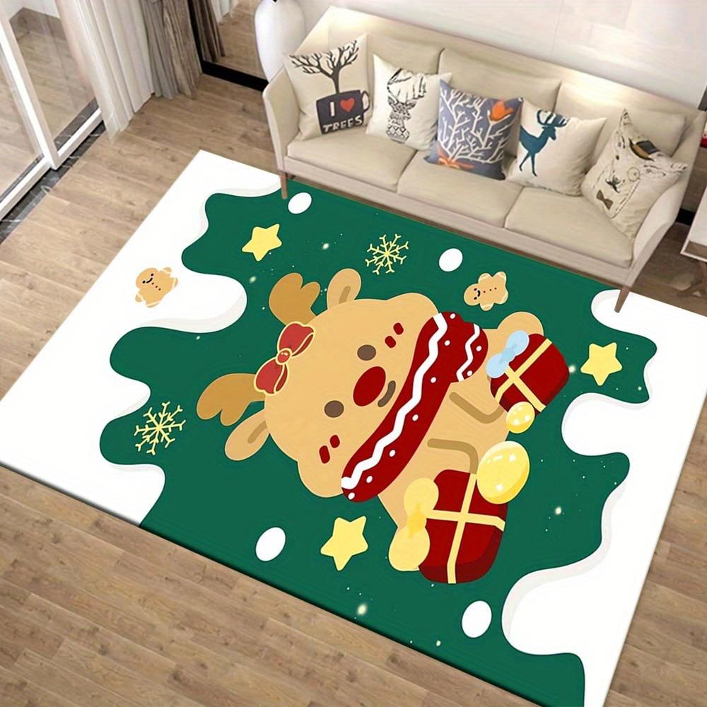 1pc Christmas Themed Rug, Cute Elk Print, Bedside Carpet, Non slip Laundry Room Mat, Machine Washable Water Absorbing Entrance Door Mat, Sui