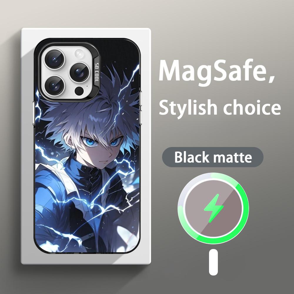 Killua Zoldyck Hunters X H pattern Phone Case Magnetic IMD Colorful Silver case for iPhone 17 16 15 14 13 12 Pro Max