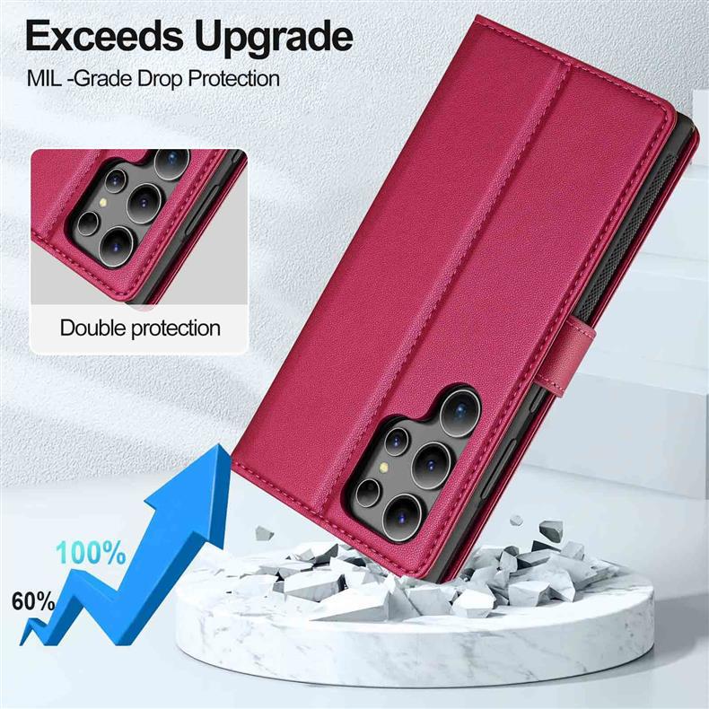 2-in-1 Magnetic Detachable Case for Samsung S25 Ultra, A17 Flip Cover with Card Slot and Lanyard, Leather Case A5655
