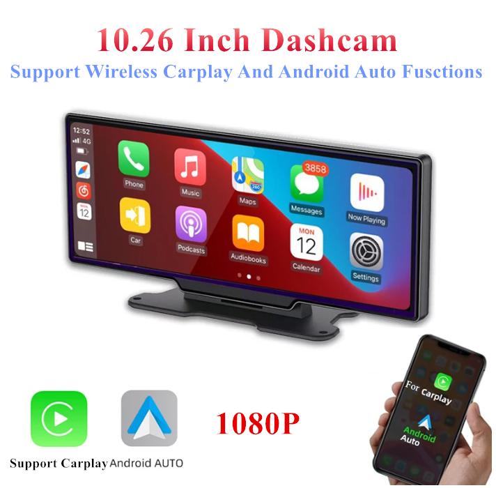 10.26" Беспроводной CarPlay Android Auto Автомобильный видеорегистратор 1080P