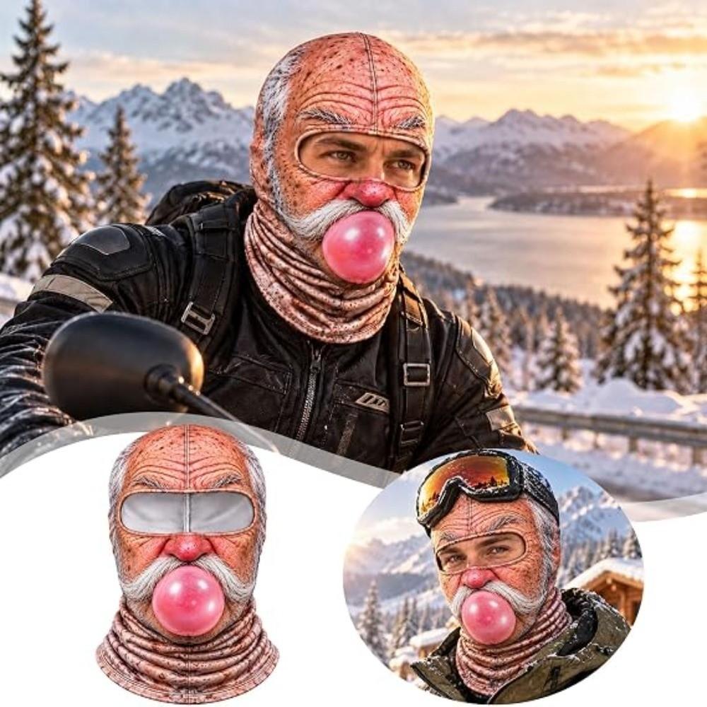 White Mustache Old Man Balaclava Face Mask 3D Face Printed Funny Ski Mask Novelty Headwear For Men