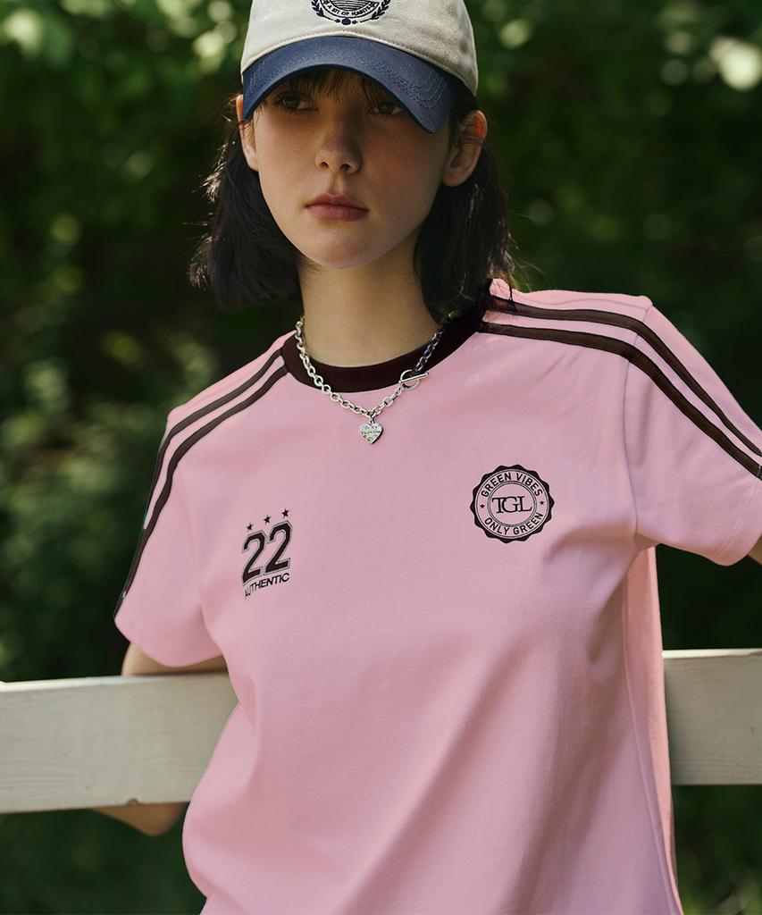 THE GREEN LAB Soccer Football Color Block Short Sleeve T-Shirt [White-Black]