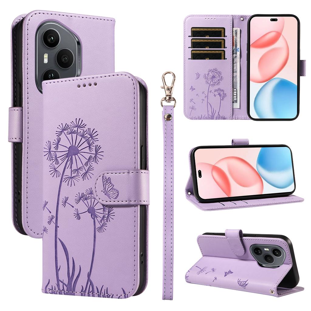 Для Honor 400 Pro 5G (Глобальный) Кожаный чехол-кошелек с ремешком, тиснение «Одуванчик», подставка для телефона