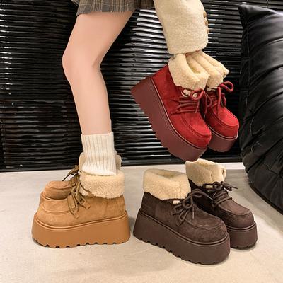 Зимние женские ботинки Ретро замшевые повседневные ботильоны Плюшевые теплые ботинки Нескользящие на платформе Зимние ботильоны Женские высокие хлопковые ботинки