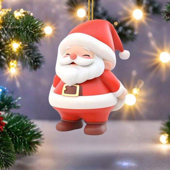 Christmas Santa Claus Ornaments 2D Acrylic Xmas Tree Hanging Decoration for Door Window Wall Tree Party Decor