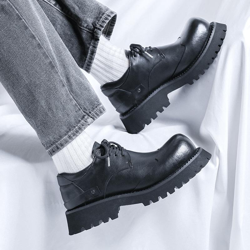 Туфли дерби мужские черные повседневные кожаные туфли с загнутым носком на платформе туфли с большим носком в британском стиле 66689-X