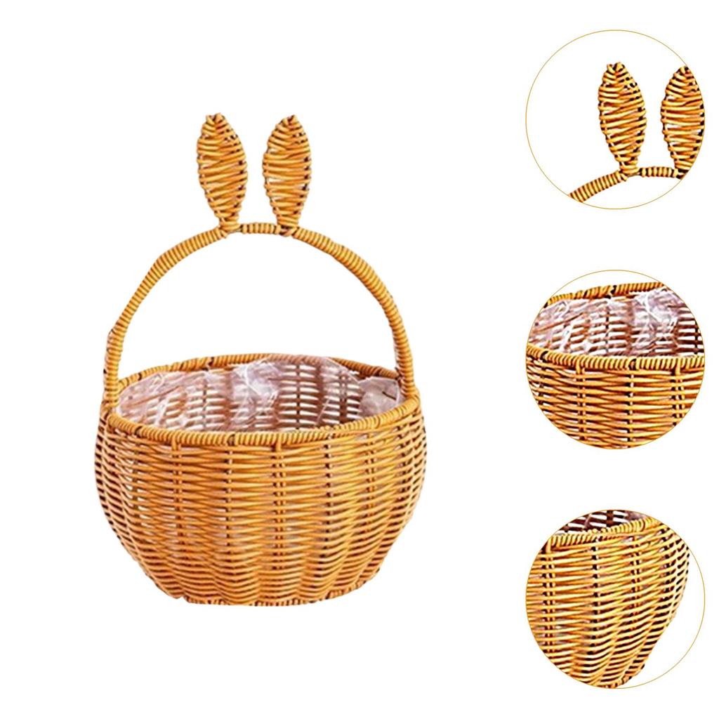 Adorable Bunny Ears Woven Basket for Easter Gifts for Picnic Wedding Party Candy Flower Basket Empty Snacks Basket Decor