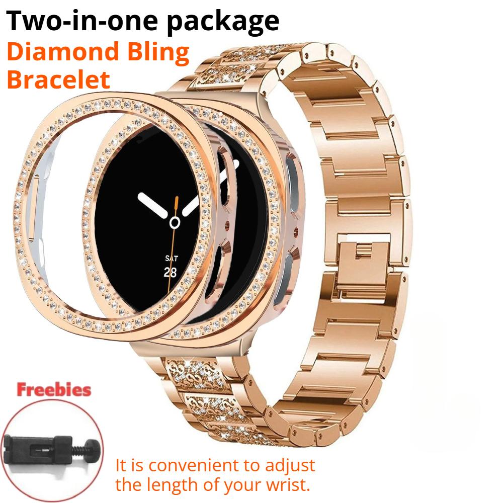 Металлический ремешок для часов со стразами и бриллиантами + защитный чехол из ПК для Samsung Galaxy Watch 8 44 мм 40 мм, деловые часы, ремешок для Galaxy Watch 8