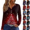 Women's T Shirt Tee Christmas Print Button Long Sleeve Daily Weekend Fashion Basic V- Neck Regular Top