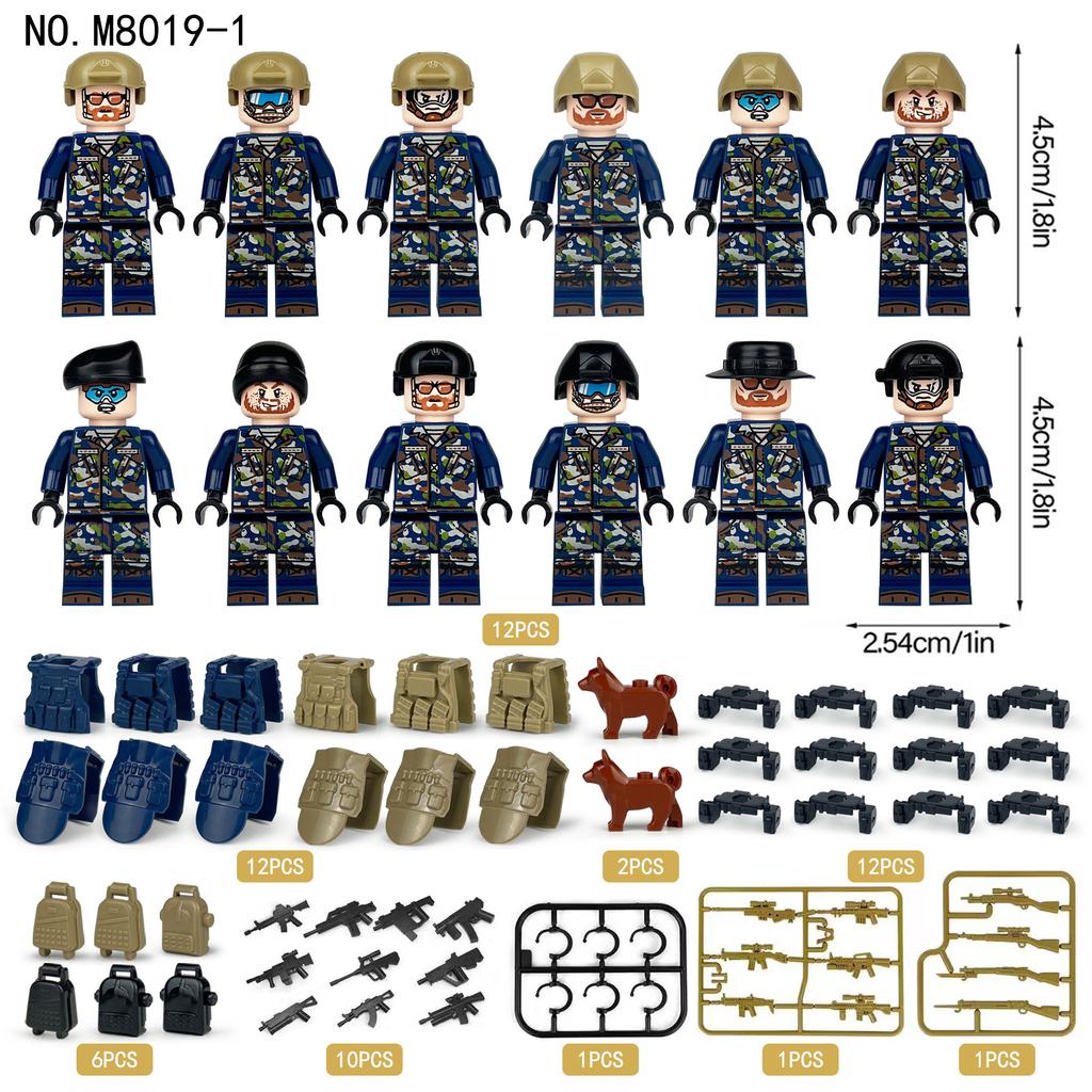 M8019 M8084 M8085 M8082 Anti-Terrorism Swat Miniature Camouflage Military Building Block Toy
