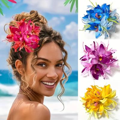 Большие милые заколки для волос в виде цветка равноденствия, заколки для волос в виде цветка симулированной орхидеи, пляжный гавайский отпуск, цветочные заколки для волос, аксессуары для волос