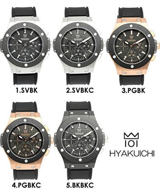 Часы Hyakuichi, водонепроницаемые, 100 м, хронограф, дисплей даты, резиновый ремешок, черный и розовое золото [HYAKUICHI 101] № 8, мужские