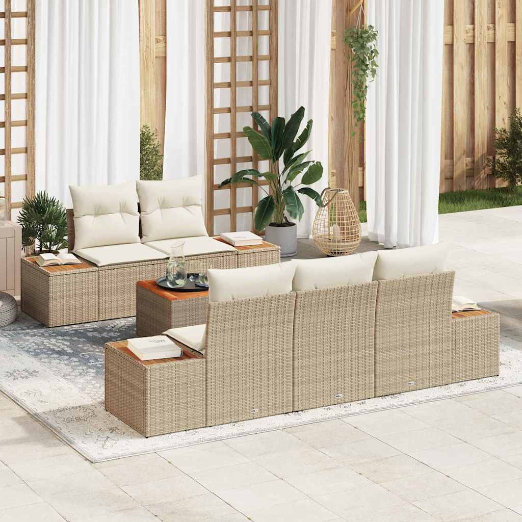 Garden Sofa Set with Cushions 6 pcs Beige Poly Rattan