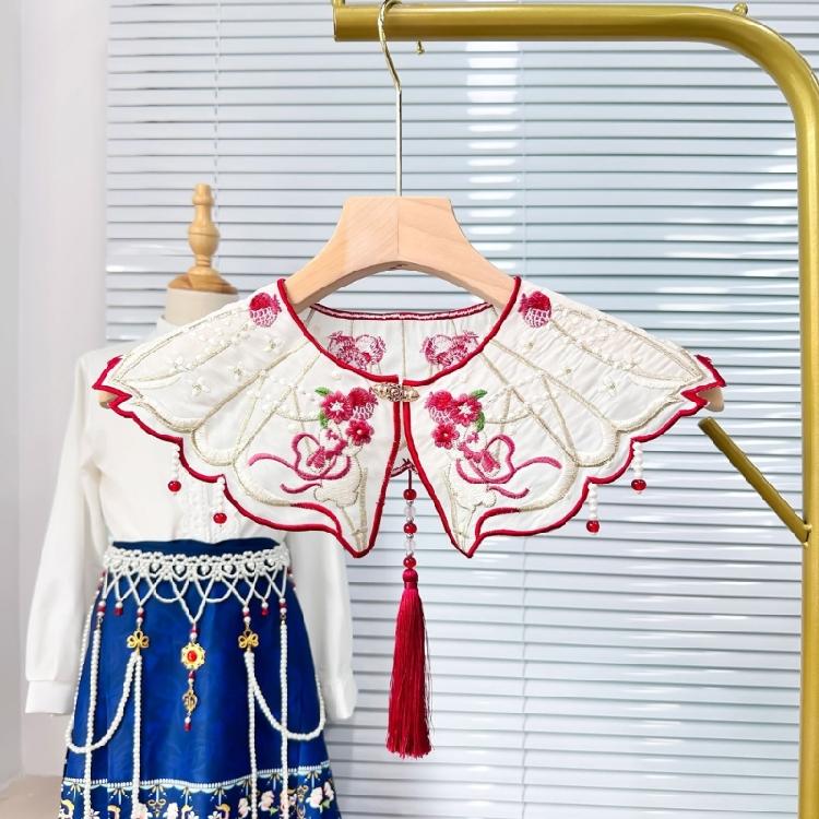 Китайские жемчужные кисточки Ложный воротник Винтажная вышивка Кролик Цветок Шаль Шарф