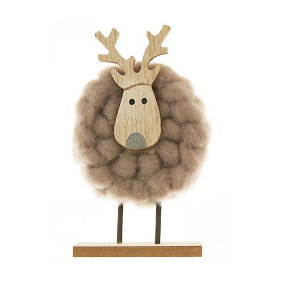 Christmas Tabletop Decoration Plush Wool Felt Reindeer Santa Tree Figurine with Wooden Base for Winter Tiered Tray Mantel Decor