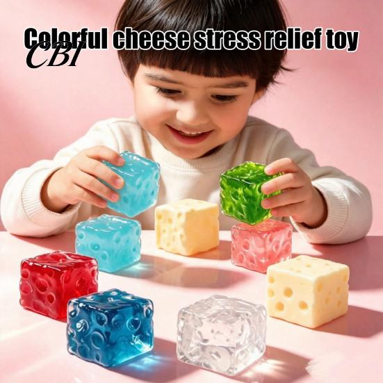 Cheese Stress Relief Toy Fake Toy, Squeezable Cube Sensory Soft Squeeze Anxiety Relieving Hand Exercise for Kids and Adults Shaped Tool