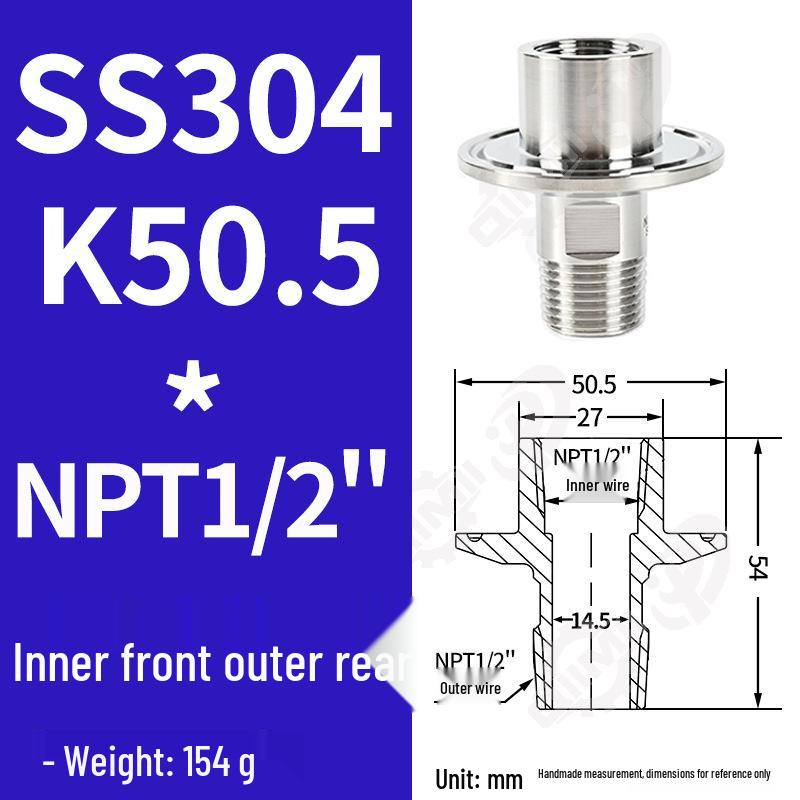 Быстроразъемный соединитель-зажим SS304 1,5" TC на 1/2" NPT наружный/внутренний