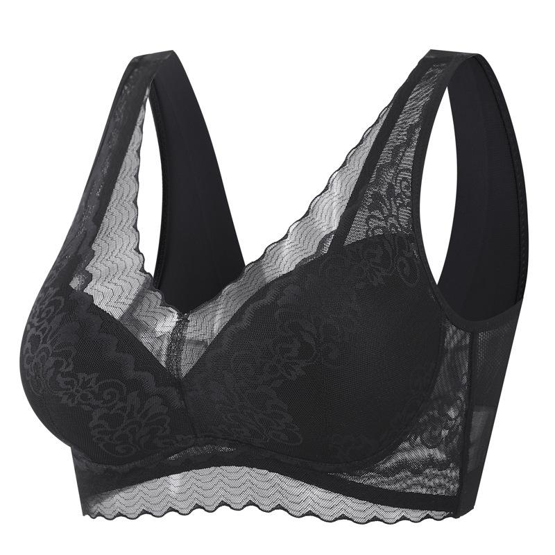 New Women's Bra Lace Underwear Comfortable Gathering Skin-friendly Thin Big Breasts Show Small Sexy Breathable Beautiful Back Bra