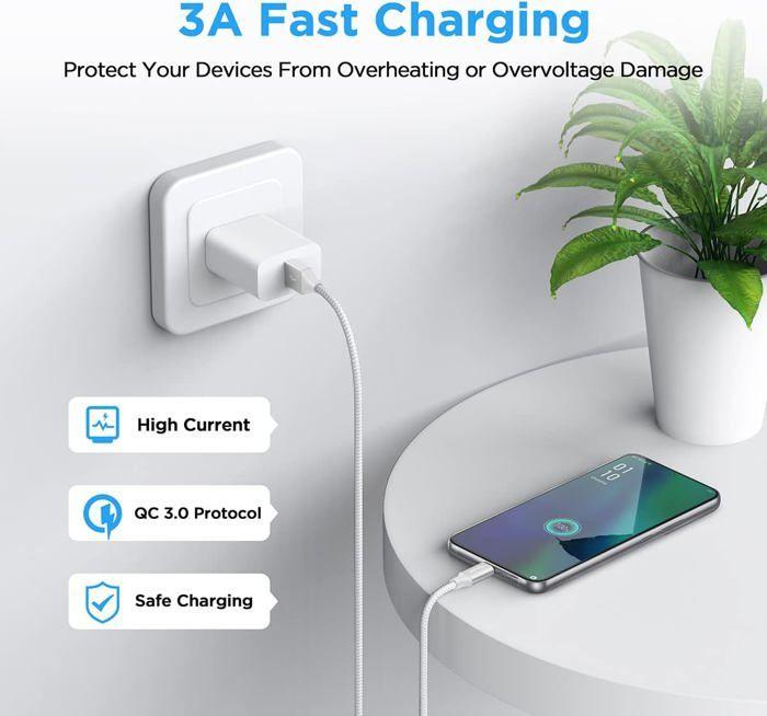 Câble USB C 90cm/2pcs,Blanc Cable USB Type C En Charge Rapide 3.1A Nylon Chargeur USB C Cable Pour Galaxy S21 S20 S22 S10 S9 S8 Plus